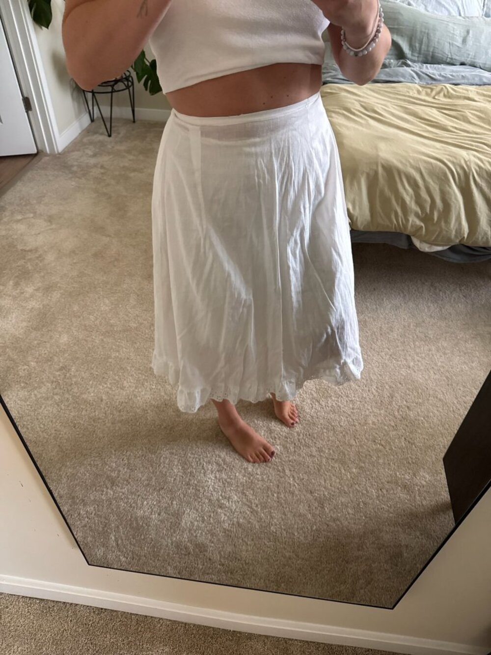 Vintage White Cotton Eyelet Ruffle Hem Prairie Slip Skirt Small